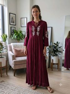 Embroidered Maroon Maxi Dress