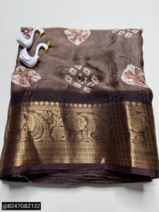 Elegant Brown Saree with Gold Border