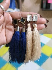 combo set# Chic Tassel Earrings - Blue &amp; Beige