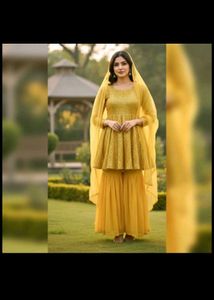 Elegant Yellow sharara Set with Dupatta