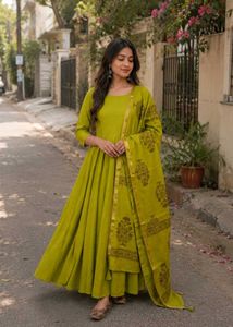 Beautiful Lime Green Anarkali Suit with Dupatta