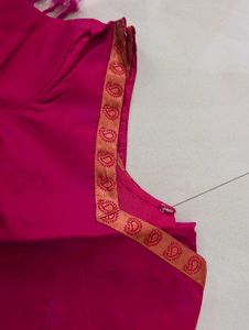 Elegant Pink &amp; Parrot Green Soft Silk Blend Saree
