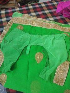 Home Made embroidery green colour designing sari