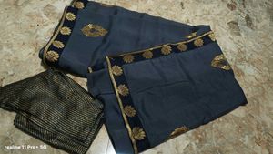 Elegant Grey Saree with Gold Border