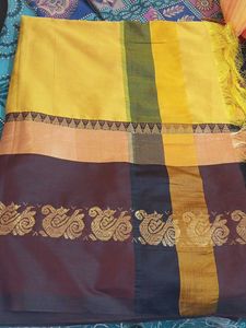 Yellow and coffeee colour Silk Saree