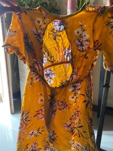 Vibrant Yellow backless Floral Print Dress