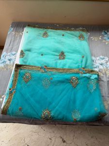 Designer Shaded Blue Net Saree