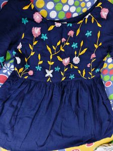 Navy Blue Embroidered Kurta
