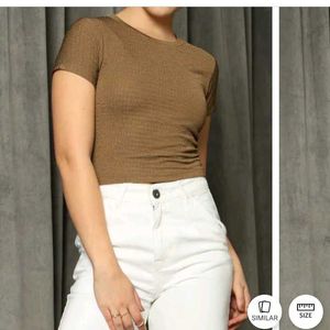 M size Brown Fitted Short Sleeve Top