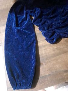 Blue Ruched Puff Sleeve Top