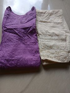 purple nd off white kurta set beauty full