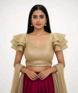 Readymade party wear golden blouse with frill slee