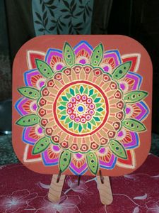 Hand-Painted Mandala Art Piece with stand