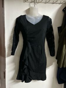 Chic Black Lace Sleeve Wrap Dress