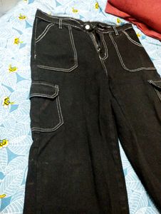 Women New Black Denim Cargo Jeans