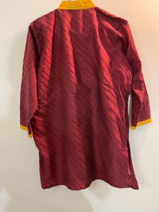 Maroon Kurta with Yellow Neckline