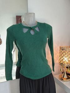 Green Ribbed Cut-Out Sweater