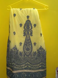 Yellow Grand Party Wear Worked Saree With Silver Work