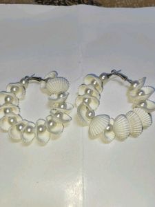 Unique Shell & Pearl Hoop Earrings