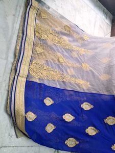 Royal Blue Embroidered Saree