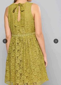 Olive Lace A-Line Dress with Bow Detail