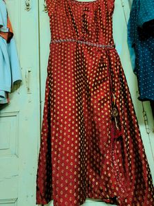 Red & Gold Embellished Maxi Dress
