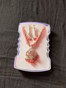 orange &amp; Silver Necklace and Earring Set