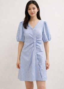 Blue Gingham Puff Sleeve Dress