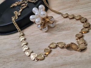 Charming Heart Chain Necklace & Pearl Ring Set
