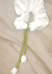 White Scrunchie with Flower Charms