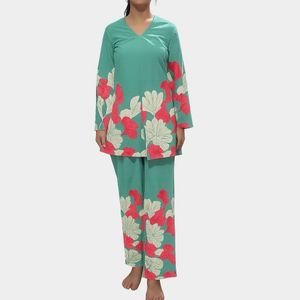 Green Floral Print Kurta Set jisora