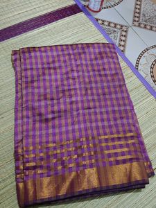 Purple & Gold Checked Saree