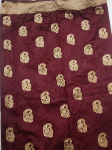 Elegant Maroon &amp; Gold Brocade Fabric