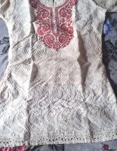 Embroidered white chikankari short kurti