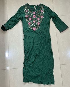 Embroidered Green Kurta