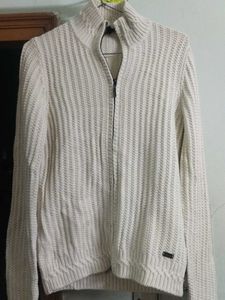 Stylish Cream Knit Zip-Up Cardigan