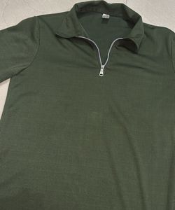 Green Ribbed Zip Neck Top