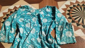 Teal Floral Print Kurta