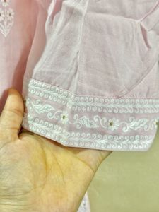 Pink Embroidered Cotton Kurta