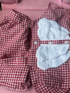 Cute Red Gingham Blouse with White Accents