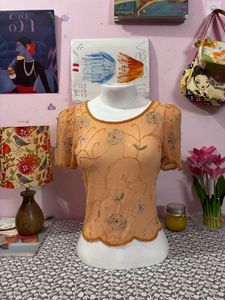 y2k chatpata Sheer Beaded Desi Floral Top