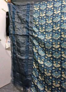 Elegant Blue Floral Print Saree