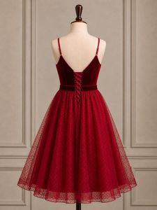 Elegant Red Velvet &amp; Tulle Dress