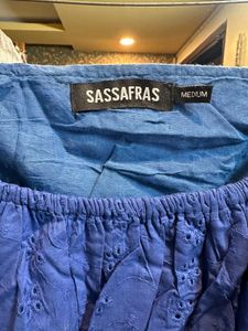 Women Royal Blue Schiffli Back Tie Short Skater Dr