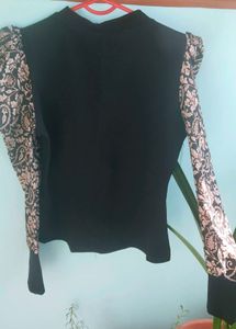 Elegant Black Top with Puff Sleeves