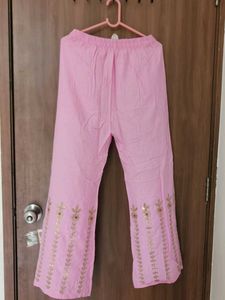 Pink Embroidered Palazzo Pants