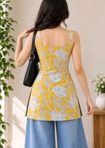 Yellow Floral Print Kurta Top