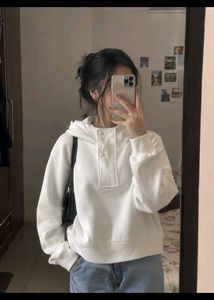 White Button Neck Hoodie