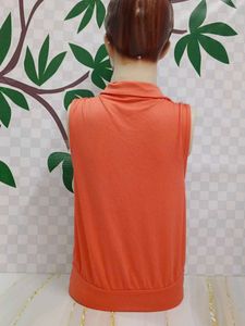 (600)Peach Sleeveless Wrap Top
