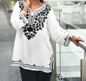 White Embroidered Cotton short kurti